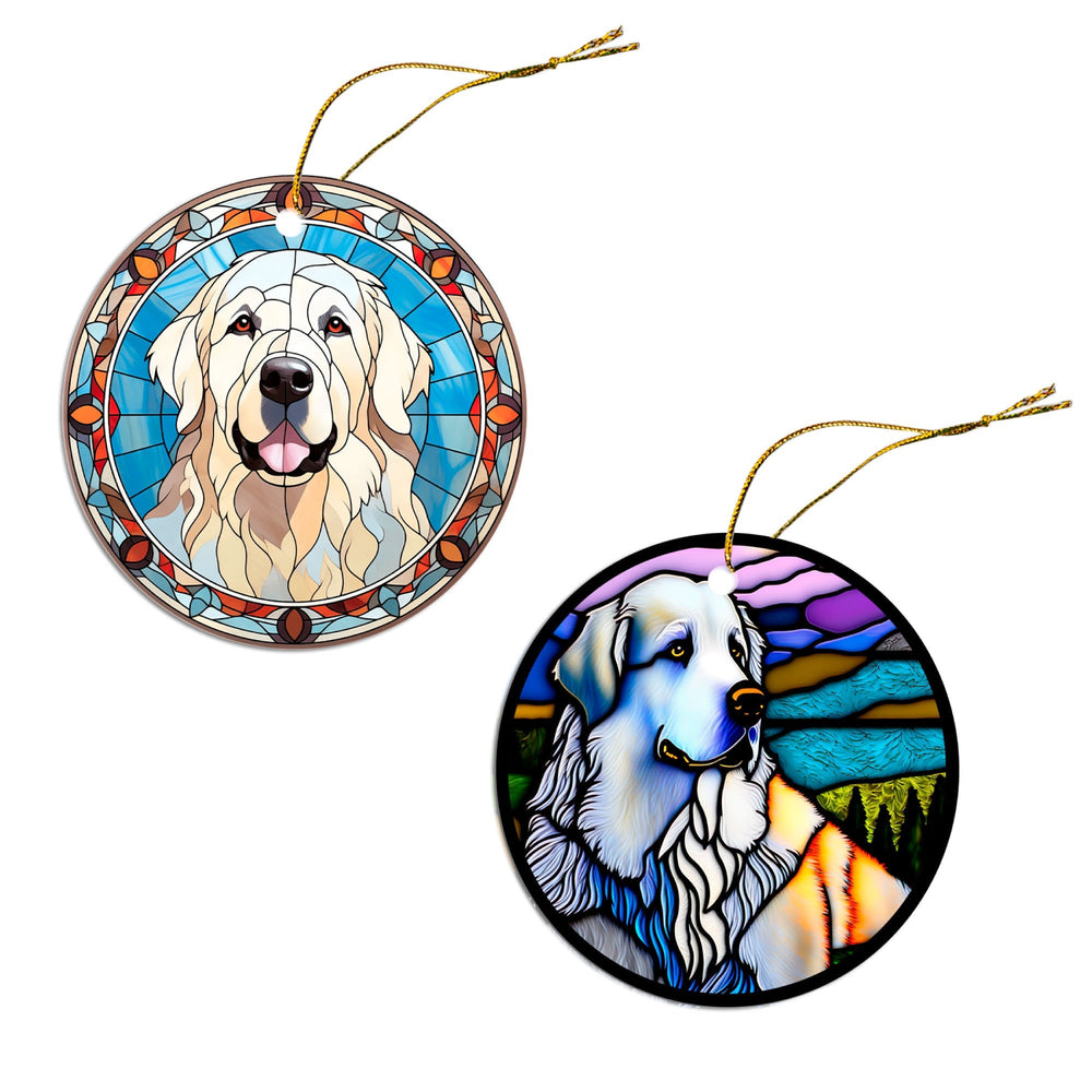 Dog Breed Christmas Ornament Stained Glass Style, "Great Pyrenees"