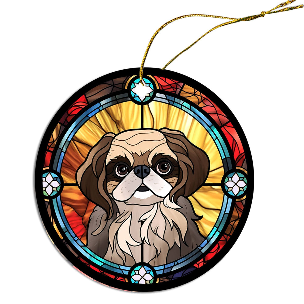 Dog Breed Christmas Ornament Stained Glass Style, "Pekingese"