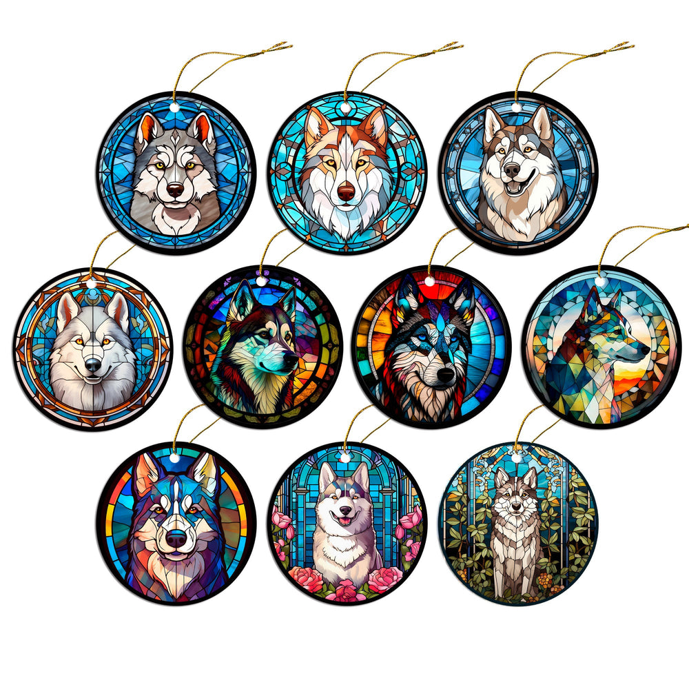 Siberian Husky Christmas Ornament – Stained Glass Style Dog Breed Decor