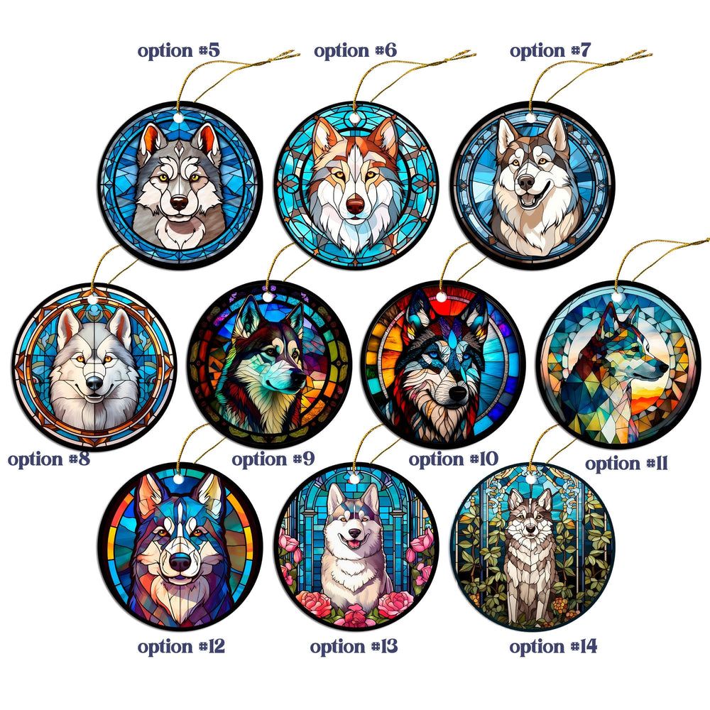 Siberian Husky Christmas Ornament – Stained Glass Style Dog Breed Decor