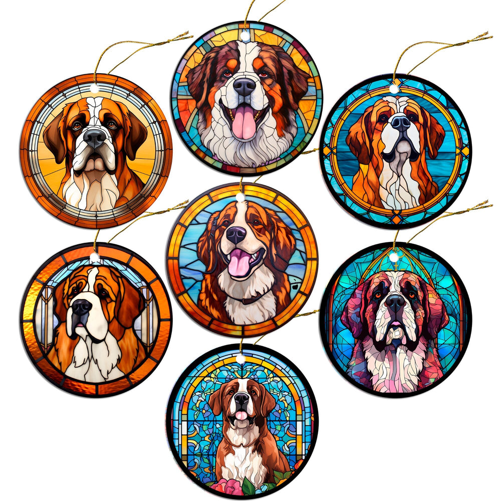 Dog Breed Christmas Ornament Stained Glass Style, "St. Bernard"