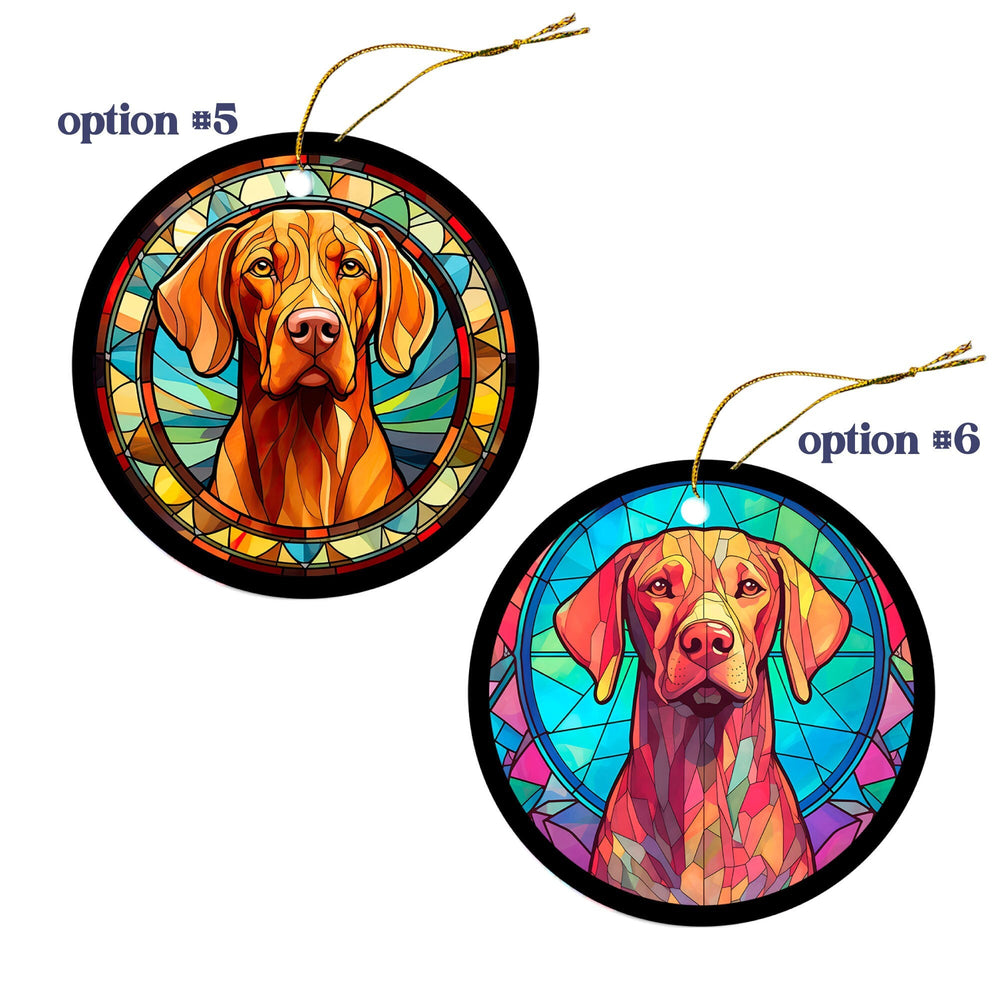 Dog Breed Christmas Ornament Stained Glass Style, "Vizsla"