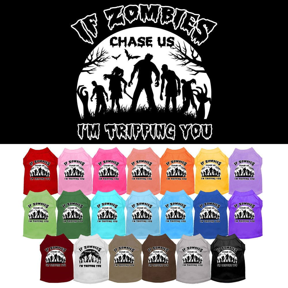 "If Zombies Chase Us, I'm Tripping You" Halloween Dog Shirt | Pet Apparel for Dogs 20-115 lbs