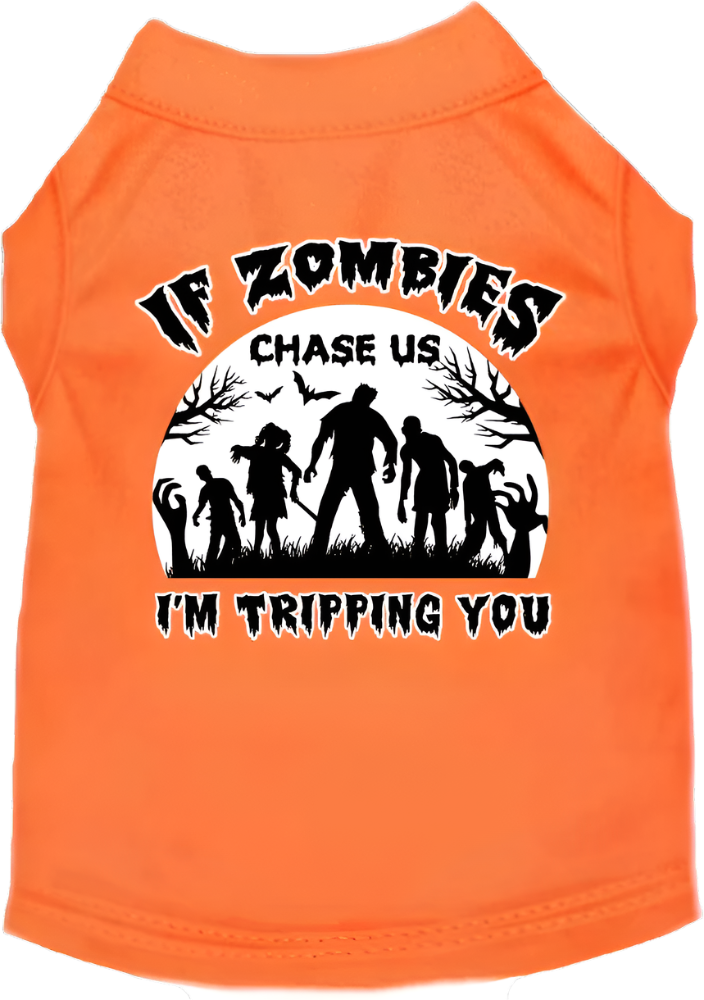 "If Zombies Chase Us, I'm Tripping You" Halloween Dog Shirt | Pet Apparel for Dogs 20-115 lbs