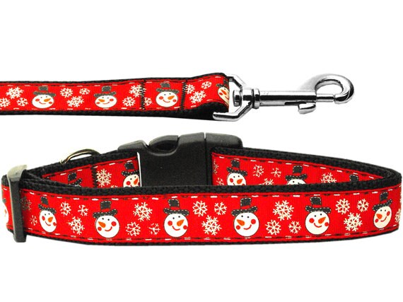 Christmas Pet Dog & Cat Nylon Collar or Leash, "Snowmen"