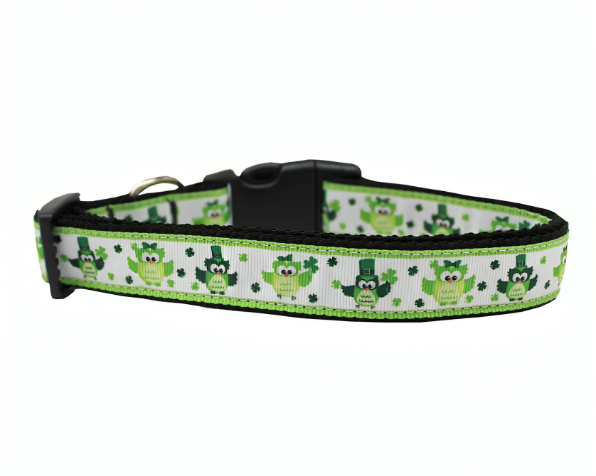 "St. Patty's Day Party Owls" - Festive Nylon Collar & Leash Set for Pets