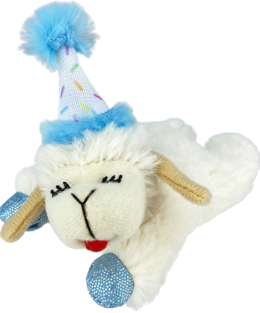 Lamb Chop Cat Toy with Birthday Hat, 4-Inch - MULTIPET