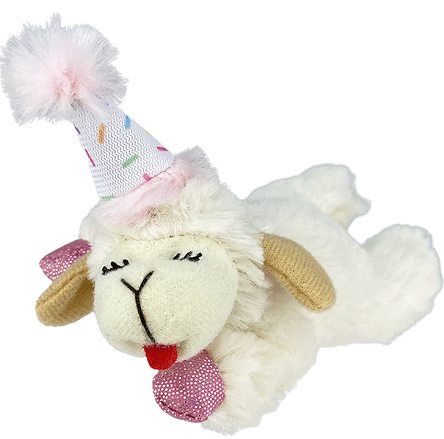 Lamb Chop Cat Toy with Birthday Hat, 4-Inch - MULTIPET