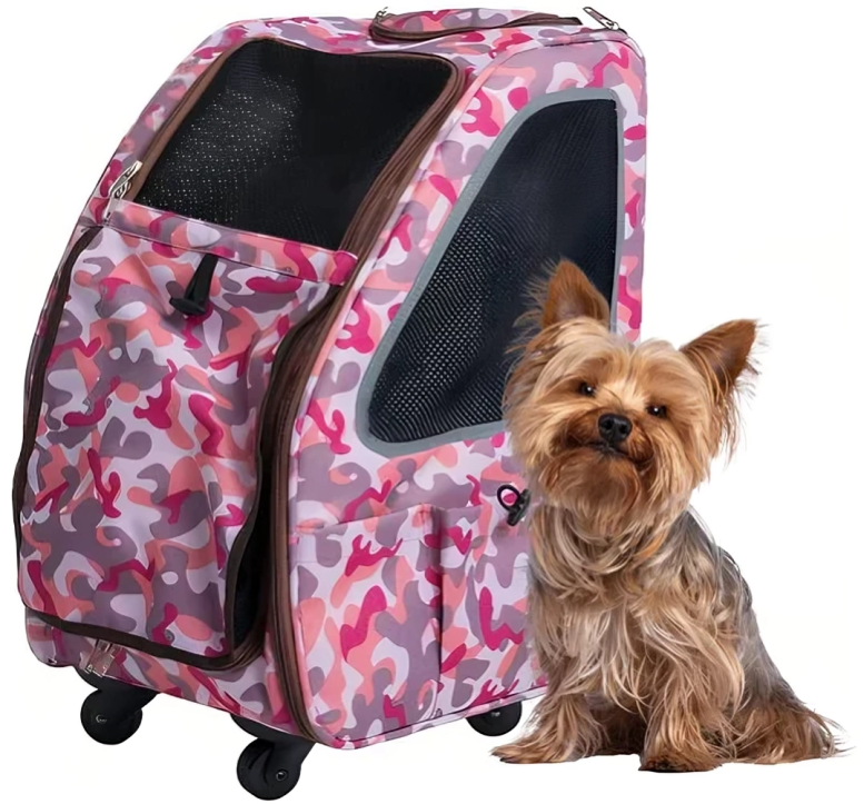 Versatile 5-in-1 Army and Pink  Camo Pet Carrier by Petique for Small Dogs and Cats: Ultimate Travel Solution