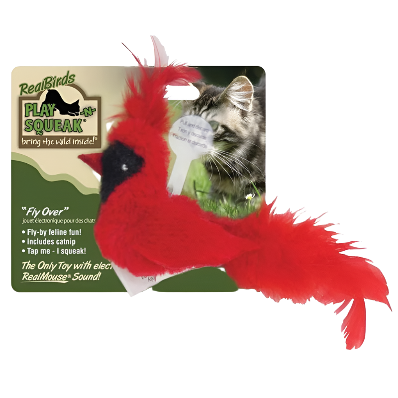 OUR PETS PLAY-N-SQUEAK Real Birds Fly Over Cat Toy - Interactive Fun for Cats